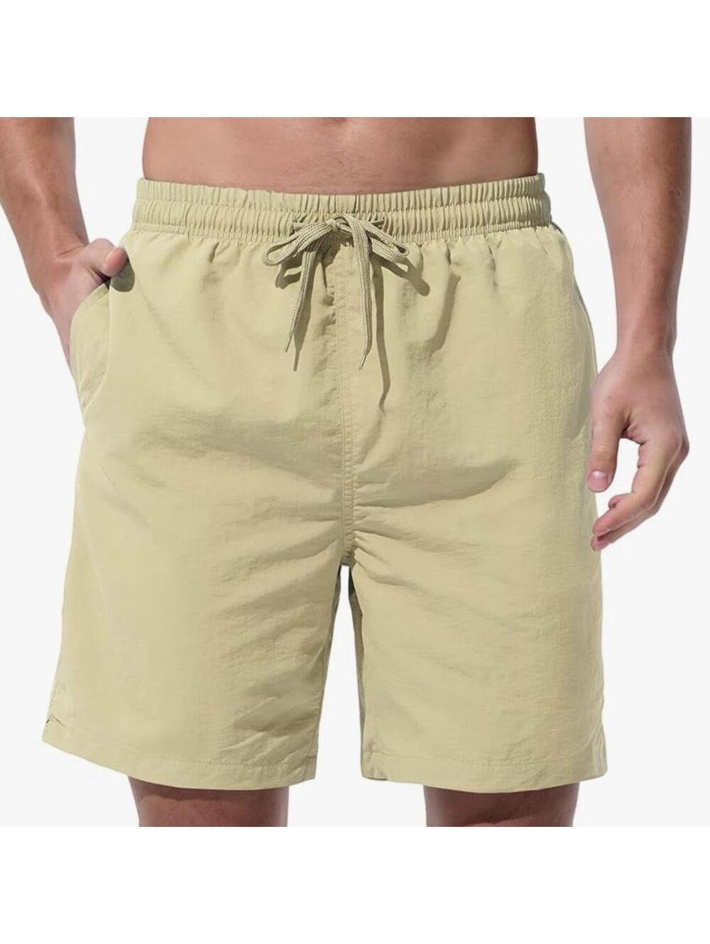 Men's Lightweight Swim Trunks with Drain Holes - Beige